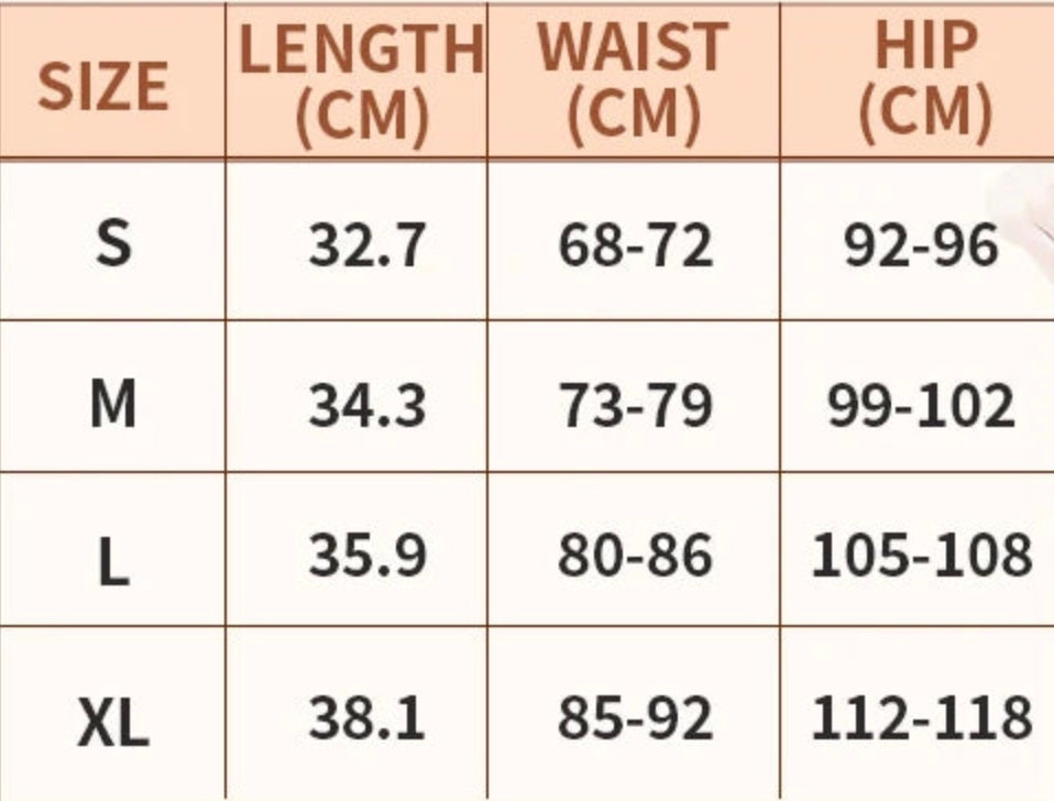 Size chart for Sculpt Seamless Shorts: Everyday Smoothing Comfort