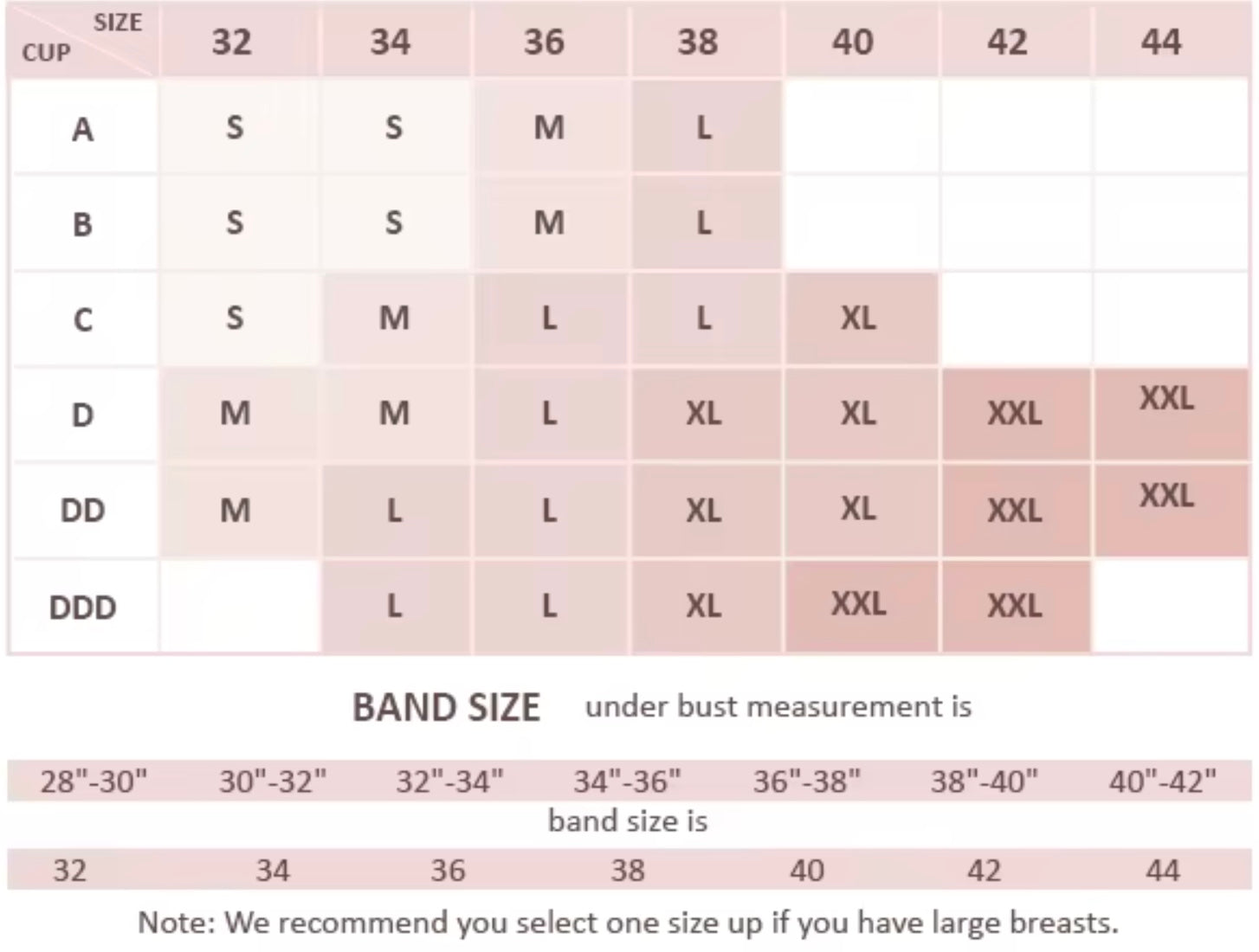 Size chart for Sculpt Bra: Minimizing Bra with Seamless Support